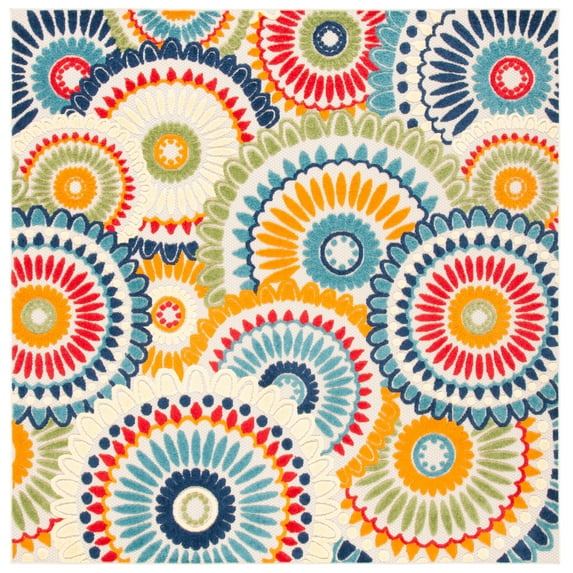 SAFAVIEH Cabana Brynn Floral Indoor/Outdoor Area Rug, Blue/Ivory, 8' x 8' Square
