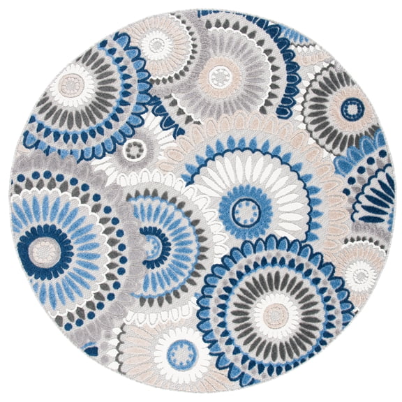 SAFAVIEH Cabana Brynn Floral Indoor/Outdoor Area Rug, Grey/Blue, 6'7" x 6'7" Round