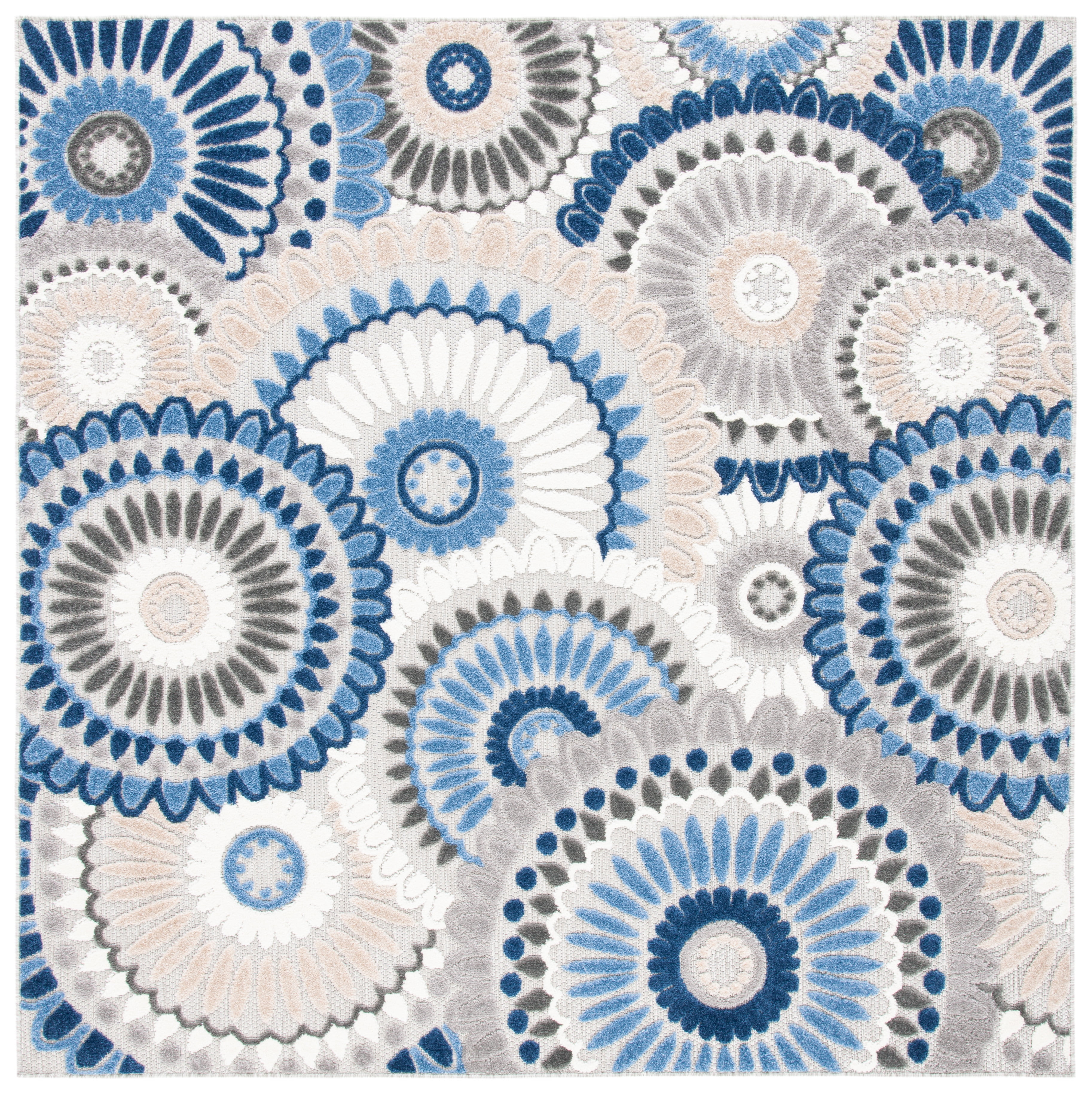 Cabana Square Grey Floral Easy-Care Indoor/Outdoor Area Rug