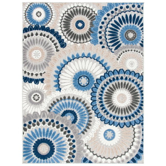 SAFAVIEH Cabana Brynn Floral Indoor/Outdoor Area Rug, Grey/Blue, 6'7" x 9'