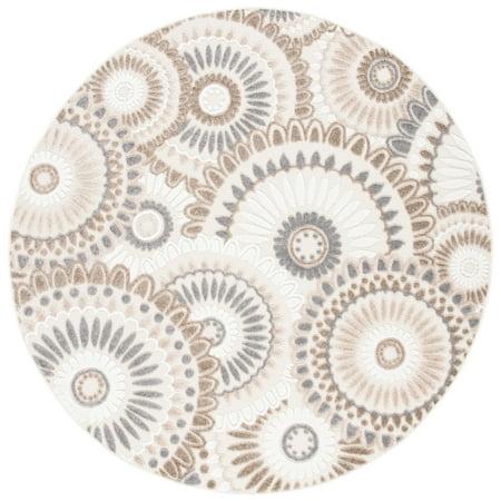 SAFAVIEH Cabana Brynn Floral Indoor/Outdoor Area Rug, Grey/Ivory, 3' x 3' Round