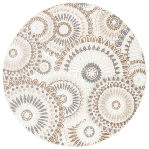 SAFAVIEH Cabana Brynn Floral Indoor/Outdoor Area Rug, Grey/Ivory, 3' x 3' Round
