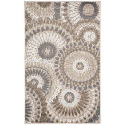 SAFAVIEH Cabana Brynn Floral Indoor/Outdoor Area Rug, Grey/Ivory, 4'5" x 6'5"
