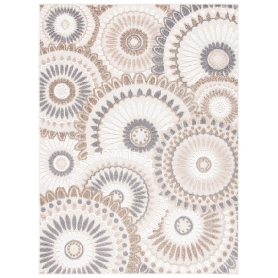 SAFAVIEH Cabana Brynn Floral Indoor/Outdoor Area Rug, Grey/Ivory, 5'3" x 7'7"