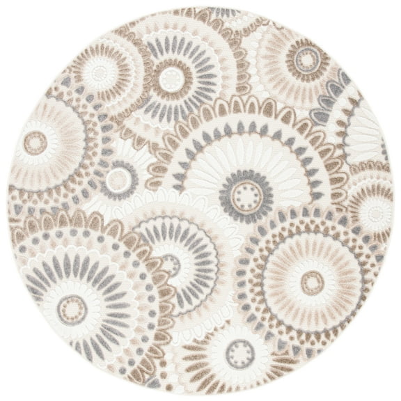 SAFAVIEH Cabana Brynn Floral Indoor/Outdoor Area Rug, Grey/Ivory, 6'7" x 6'7" Round