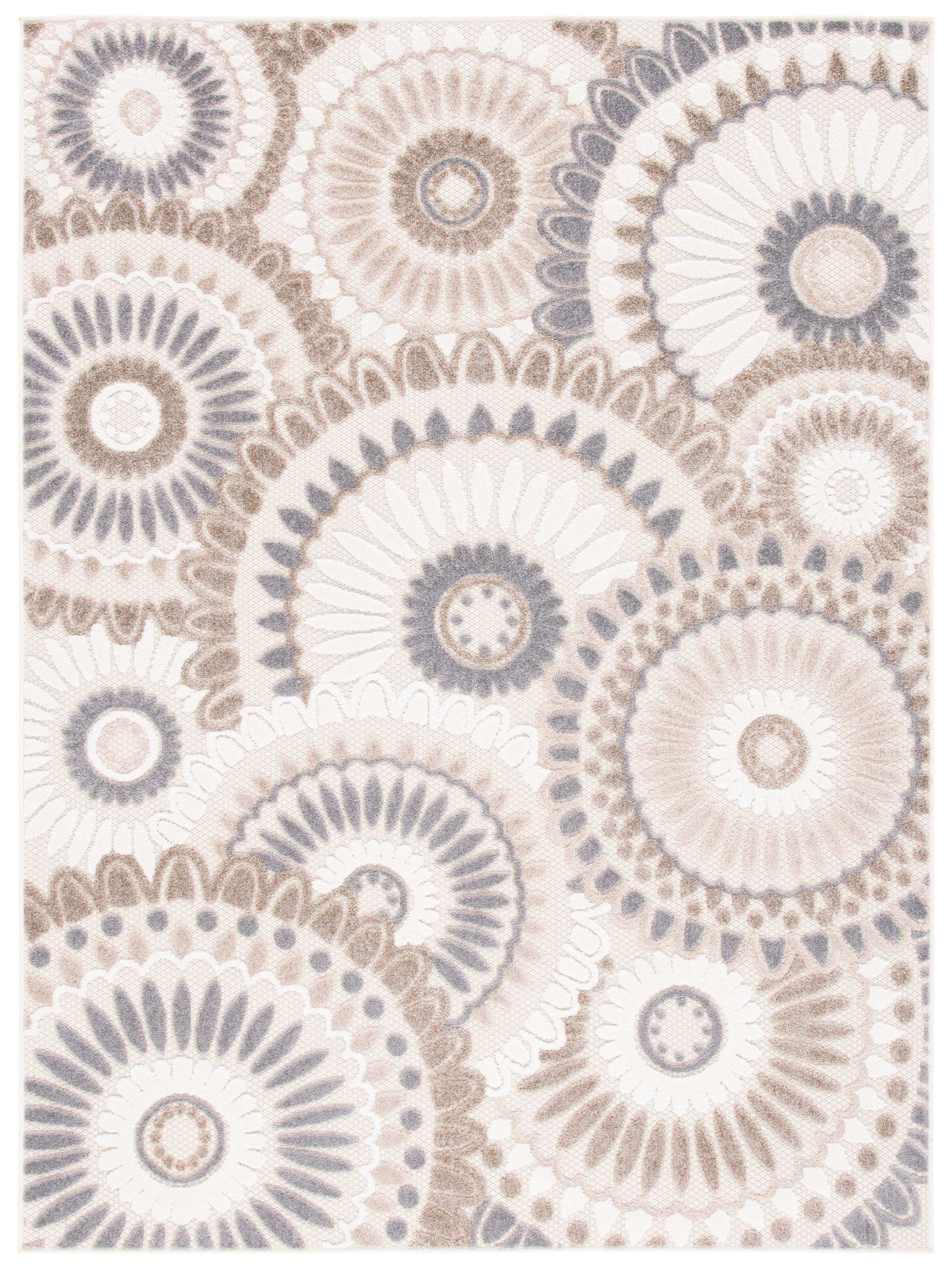 Grey and Ivory Floral Synthetic Indoor/Outdoor Area Rug