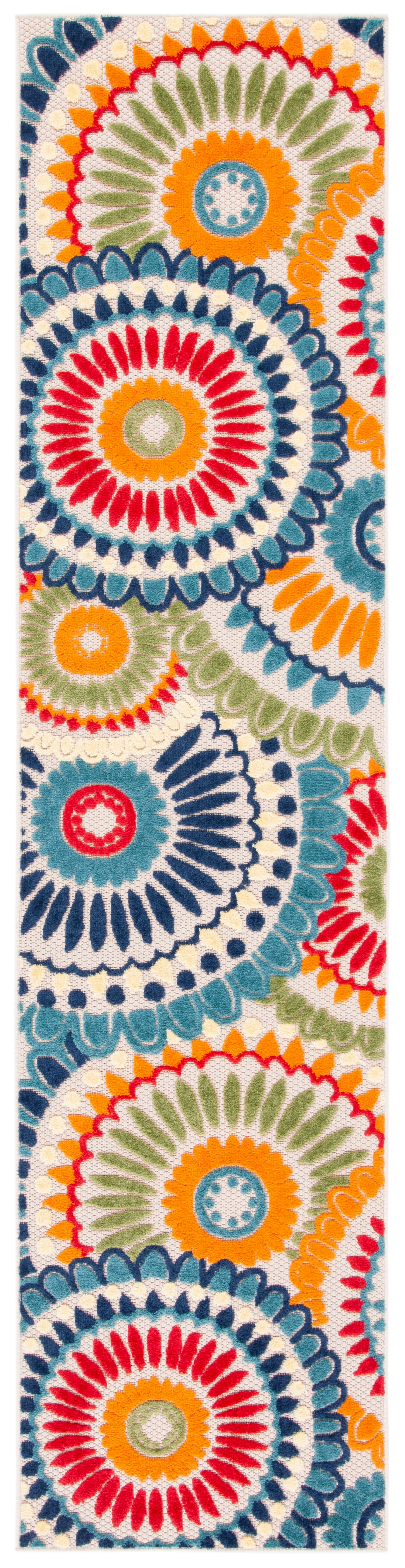 SAFAVIEH Cabana Brynn Floral Indoor/Outdoor Runner Rug, Blue/Ivory, 2'2" x 7'
