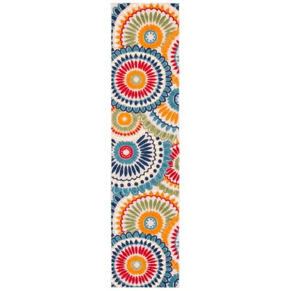 SAFAVIEH Cabana Brynn Floral Indoor/Outdoor Runner Rug, Blue/Ivory, 2'2" x 7'