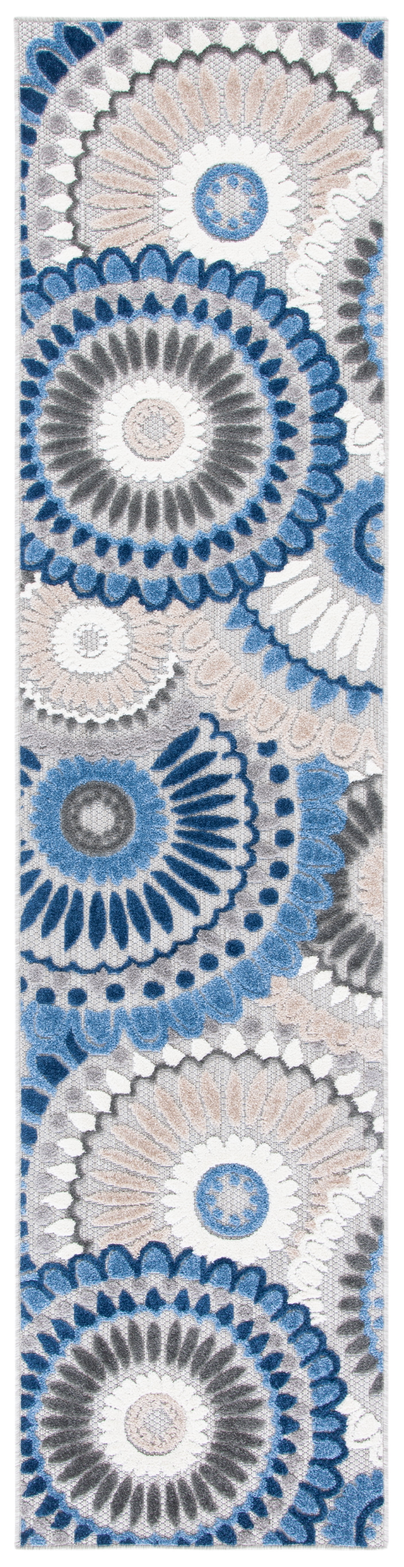 SAFAVIEH Cabana Brynn Floral Indoor/Outdoor Runner Rug, Grey/Blue, 2'2" x 5'