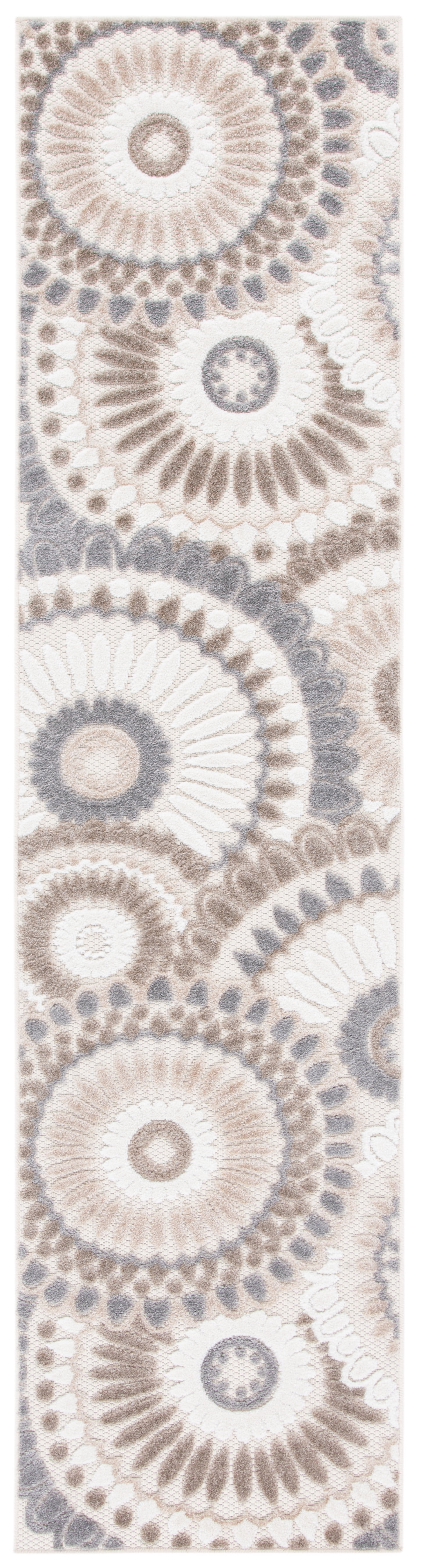 SAFAVIEH Cabana Brynn Floral Indoor/Outdoor Runner Rug, Grey/Ivory, 2'2" x 11'