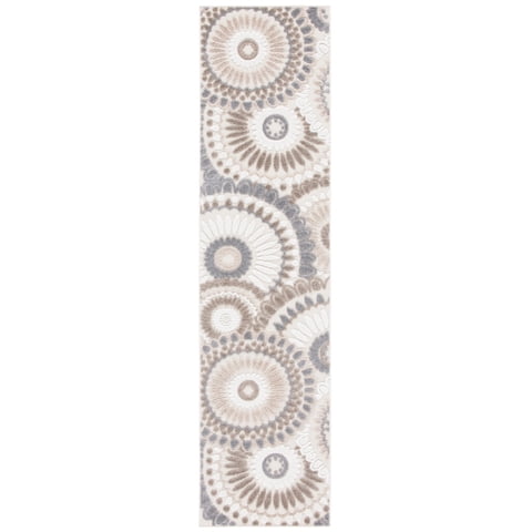 SAFAVIEH Cabana Brynn Floral Indoor/Outdoor Runner Rug, Grey/Ivory, 2'2" x 5'