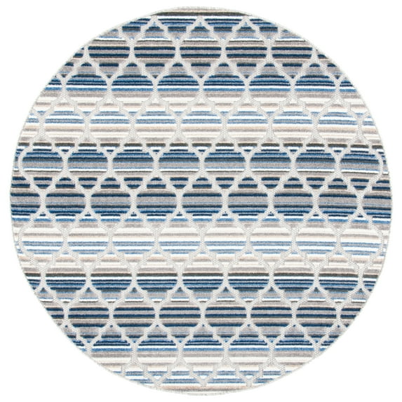 SAFAVIEH Cabana Burke Geometric Indoor/Outdoor Area Rug, Blue/Grey, 5'3" x 5'3" Round