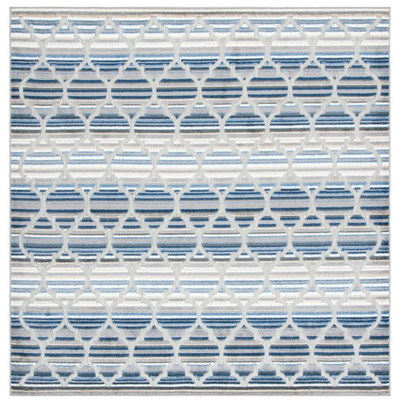 SAFAVIEH Cabana Burke Geometric Indoor/Outdoor Area Rug, Blue/Grey, 6'7" x 6'7" Square