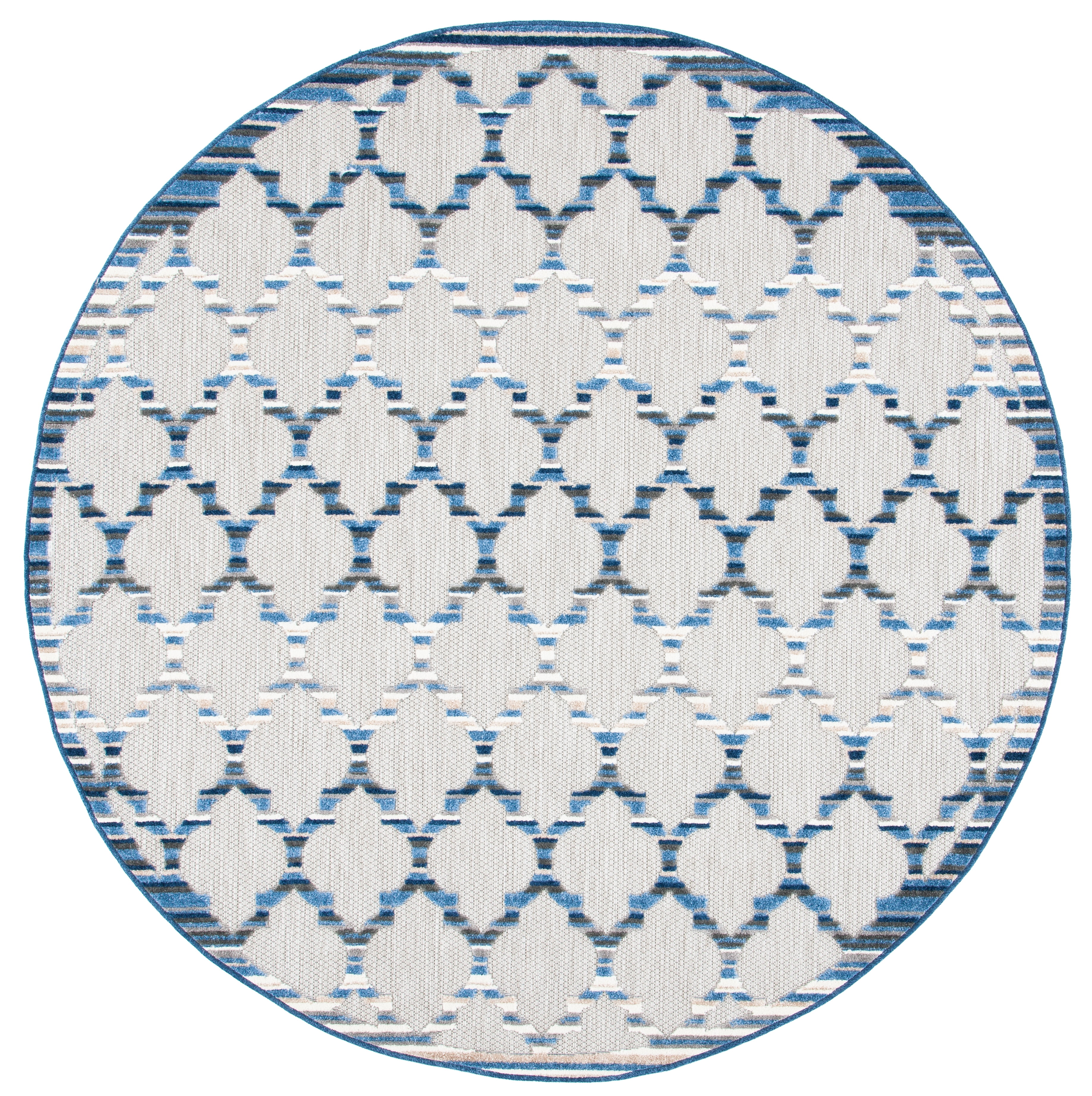 SAFAVIEH Cabana Burke Geometric Indoor/Outdoor Area Rug, Grey/Blue, 6'7" x 6'7" Round
