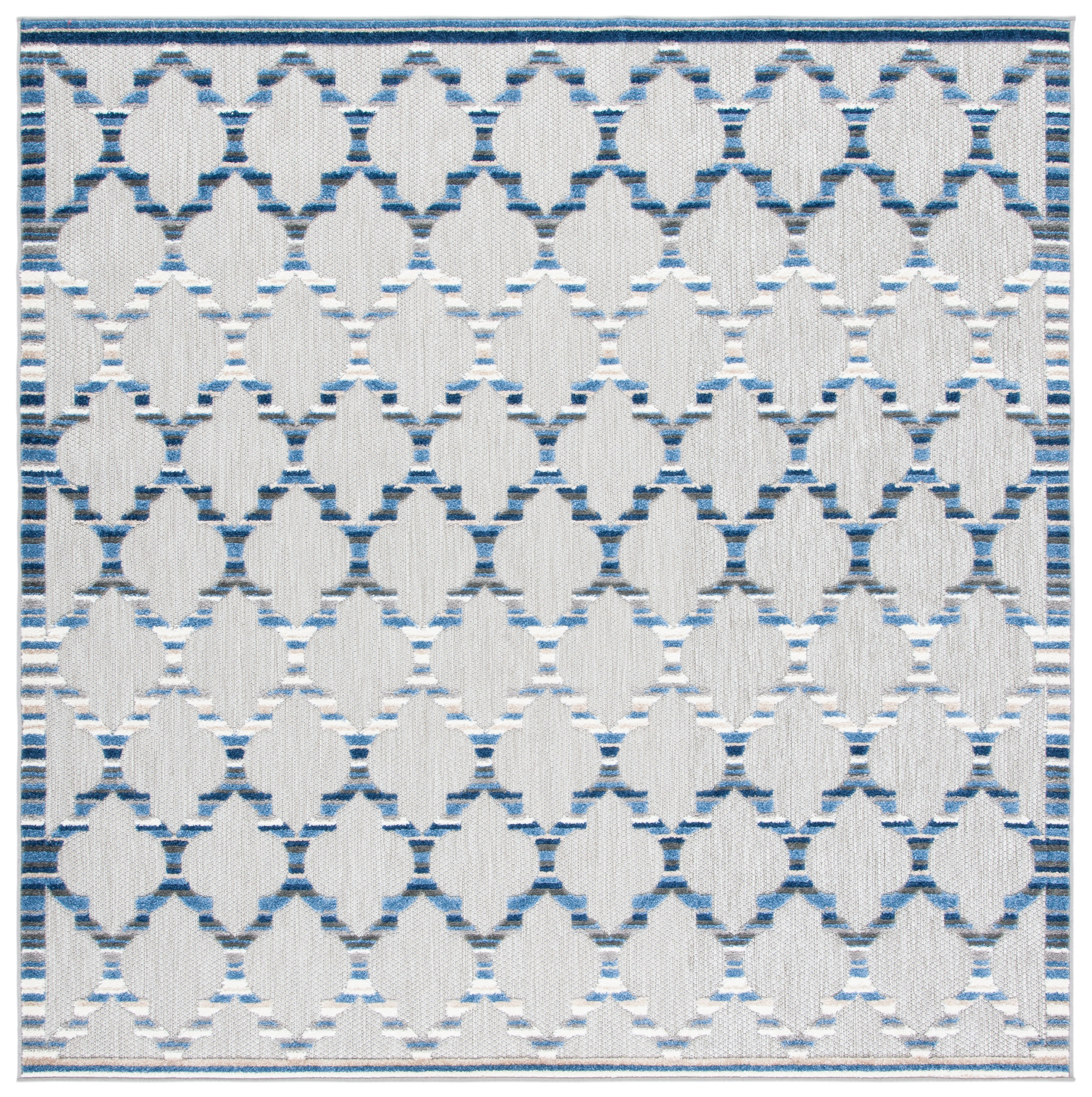 SAFAVIEH Cabana Burke Geometric Indoor/Outdoor Area Rug, Grey/Blue, 6'7" x 6'7" Square