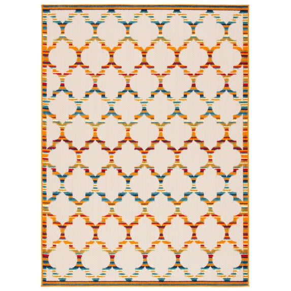 SAFAVIEH Cabana Burke Geometric Indoor/Outdoor Area Rug, Ivory/Orange, 5'3" x 7'7"