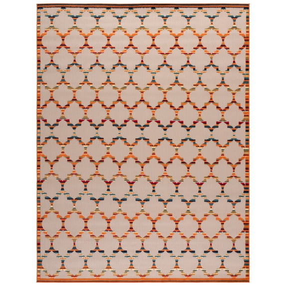 SAFAVIEH Cabana Burke Geometric Indoor/Outdoor Area Rug, Ivory/Orange, 6'7" x 9'