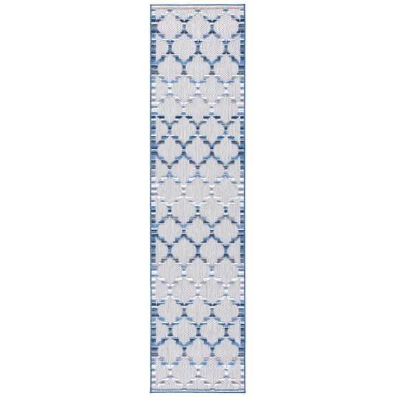 SAFAVIEH Cabana Burke Geometric Indoor/Outdoor Runner Rug, Grey/Blue, 2'2" x 7'