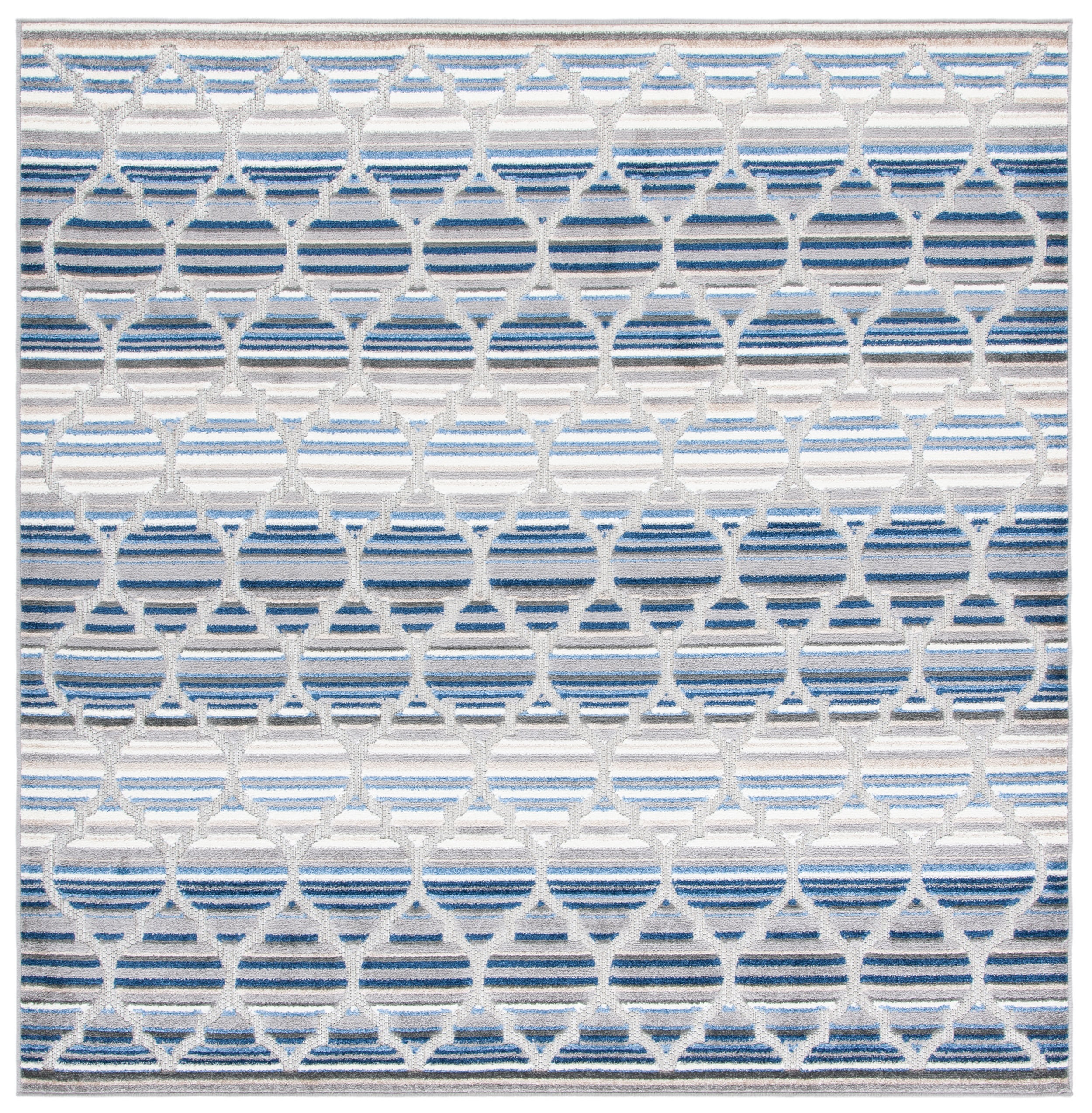Cabana Geometric Easy-Care Blue/Grey Square Area Rug 3'x3'
