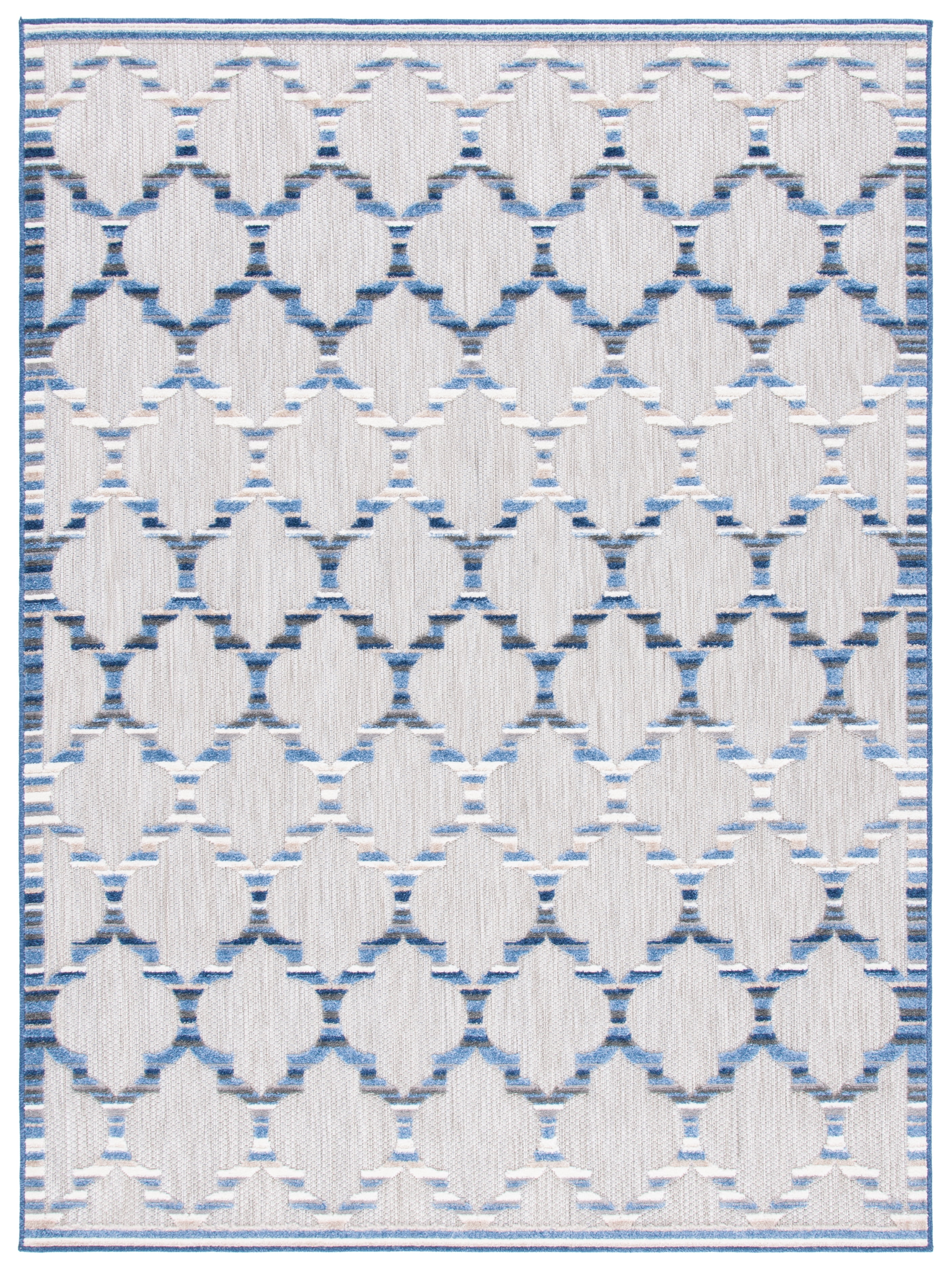 Grey and Blue Geometric Indoor/Outdoor Area Rug