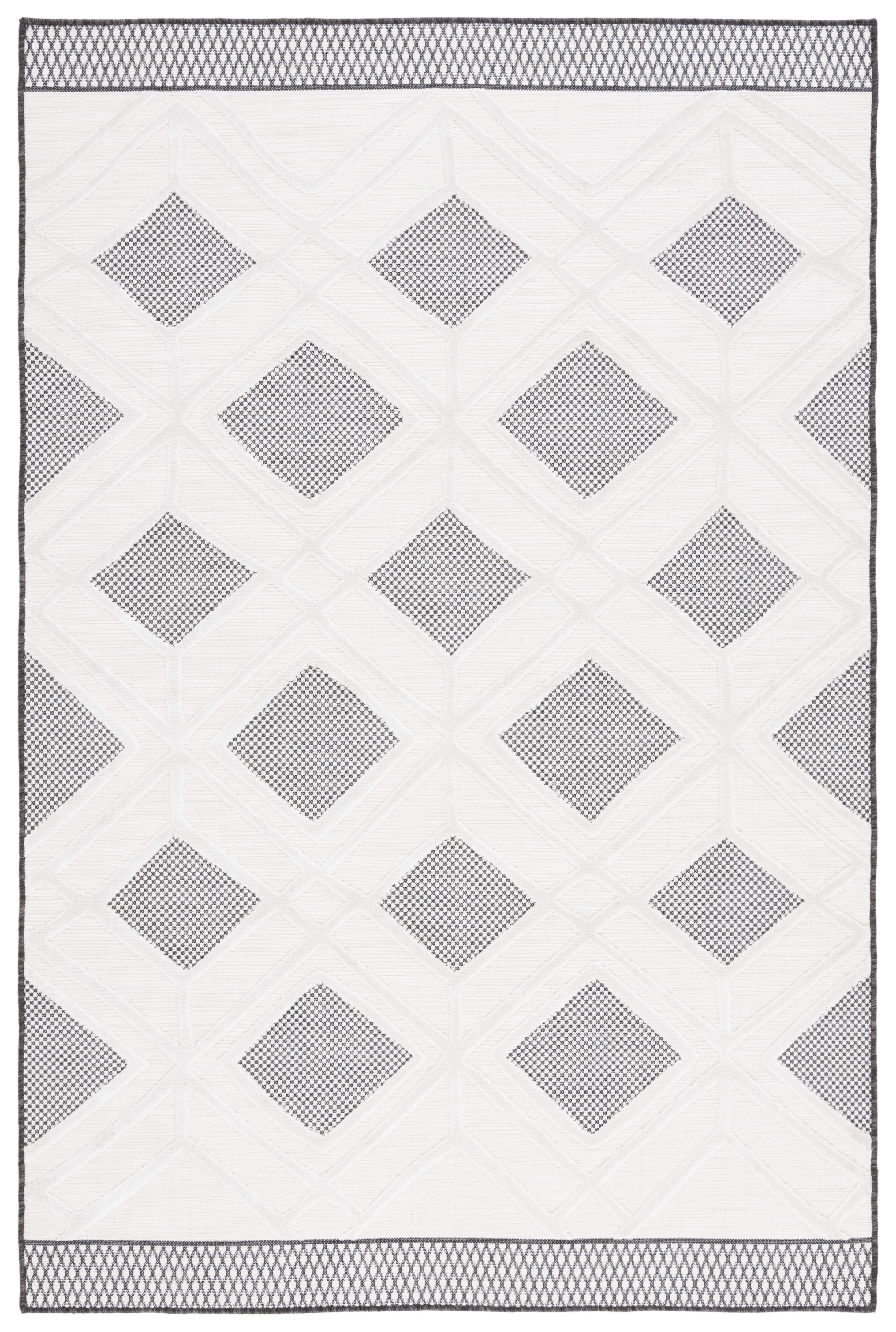SAFAVIEH Cabana Carina Diamond Indoor/Outdoor Area Rug, Ivory/Black, 5'1" x 7'6"