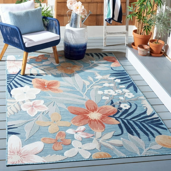 SAFAVIEH Cabana Caris Floral Indoor/Outdoor Area Rug, Aqua/Rust, 8' x 10'