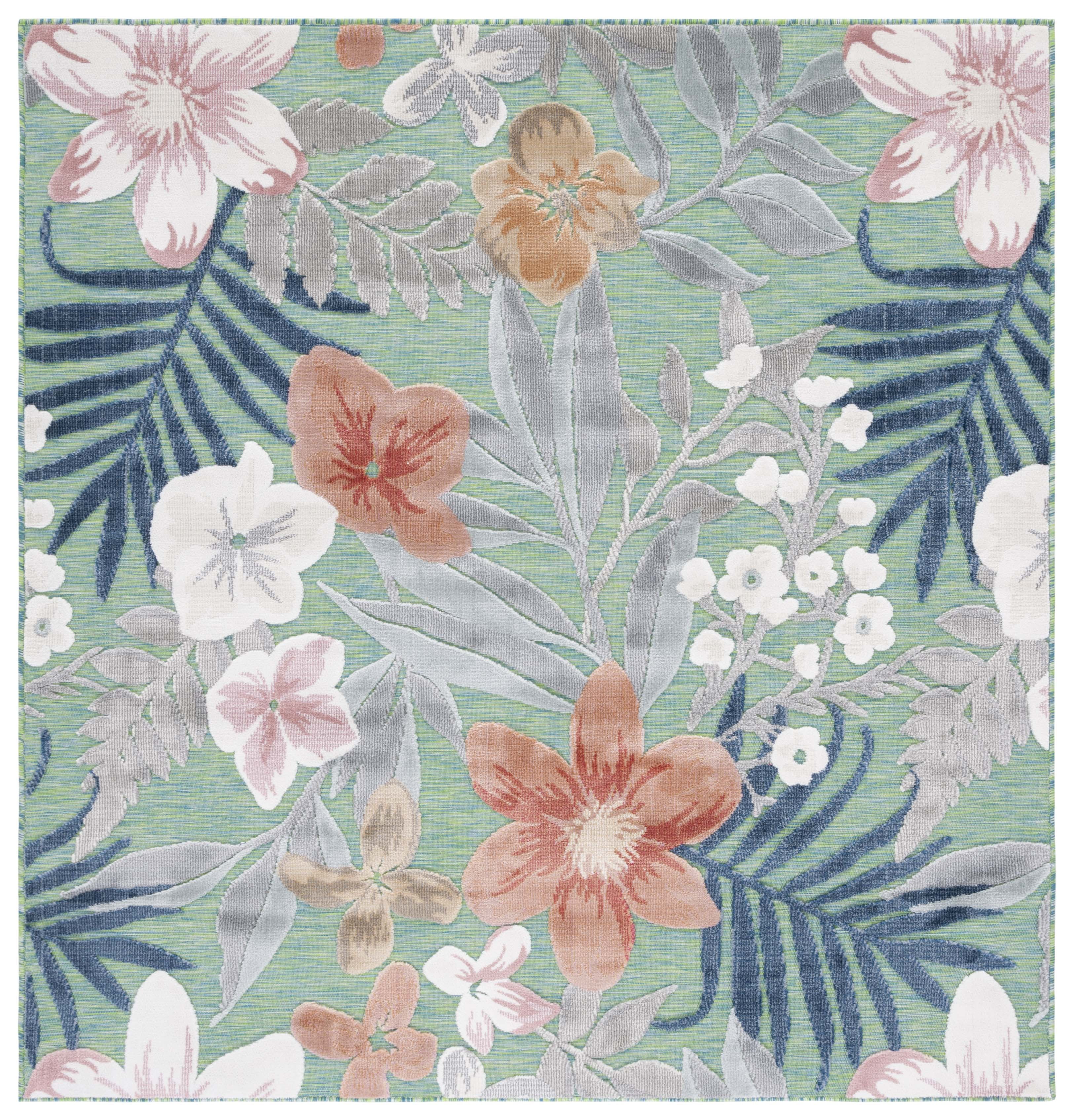 SAFAVIEH Cabana Caris Floral Indoor/Outdoor Area Rug, Green/Rust, 10' x 10' Square