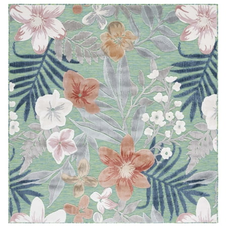 SAFAVIEH Cabana Caris Floral Indoor/Outdoor Area Rug, Green/Rust, 10' x 10' Square