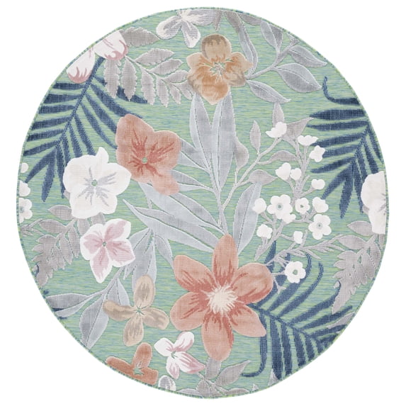 SAFAVIEH Cabana Caris Floral Indoor/Outdoor Area Rug, Green/Rust, 3' x 3' Round
