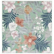 SAFAVIEH Cabana Caris Floral Indoor/Outdoor Area Rug, Green/Rust, 5'1" x 5'1" Square