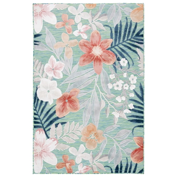 SAFAVIEH Cabana Caris Floral Indoor/Outdoor Area Rug, Green/Rust, 6' x 8'
