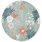 SAFAVIEH Cabana Caris Floral Indoor/Outdoor Area Rug, Green/Rust, 7'10" x 7'10" Round