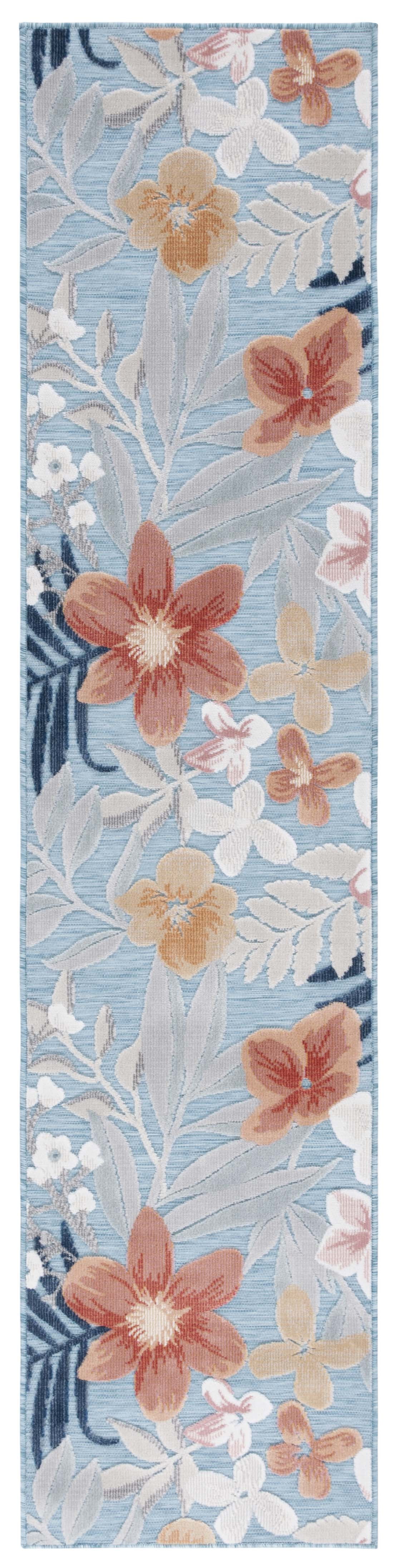 SAFAVIEH Cabana Caris Floral Indoor/Outdoor Runner Rug, Aqua/Rust, 2' x 5'