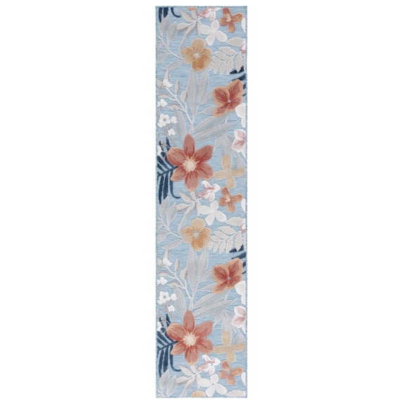 SAFAVIEH Cabana Caris Floral Indoor/Outdoor Runner Rug, Aqua/Rust, 2' x 5'