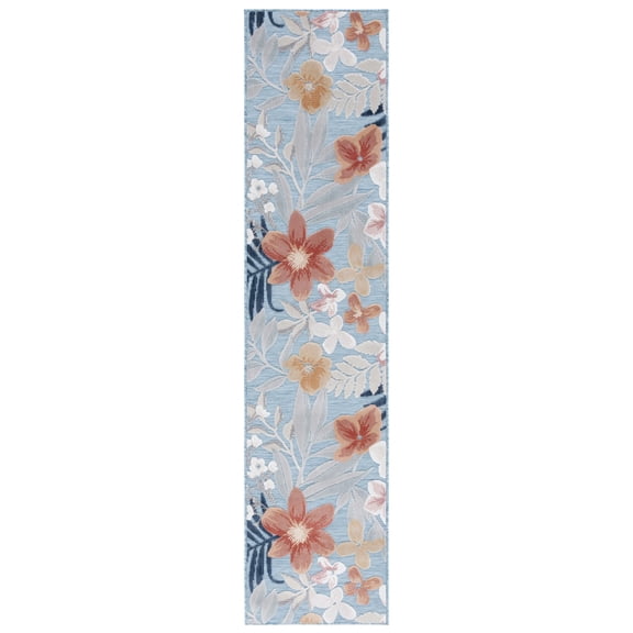 SAFAVIEH Cabana Caris Floral Indoor/Outdoor Runner Rug, Aqua/Rust, 2' x 5'