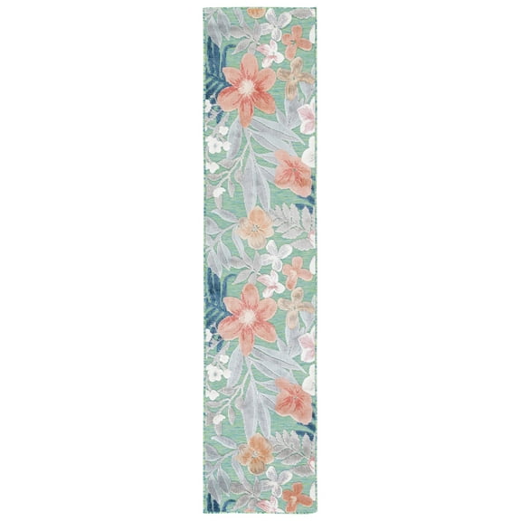 SAFAVIEH Cabana Caris Floral Indoor/Outdoor Runner Rug, Green/Rust, 2' x 13'