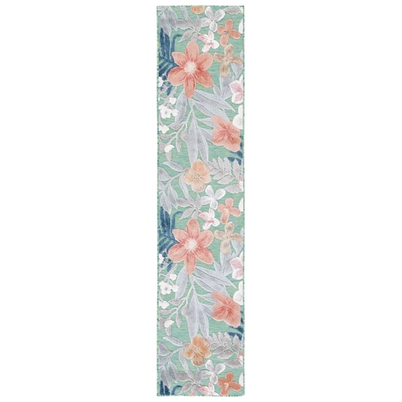 SAFAVIEH Cabana Caris Floral Indoor/Outdoor Runner Rug, Green/Rust, 2' x 9'