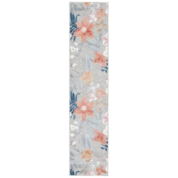 SAFAVIEH Cabana Caris Floral Indoor/Outdoor Runner Rug, Grey/Rust, 2' x 10'