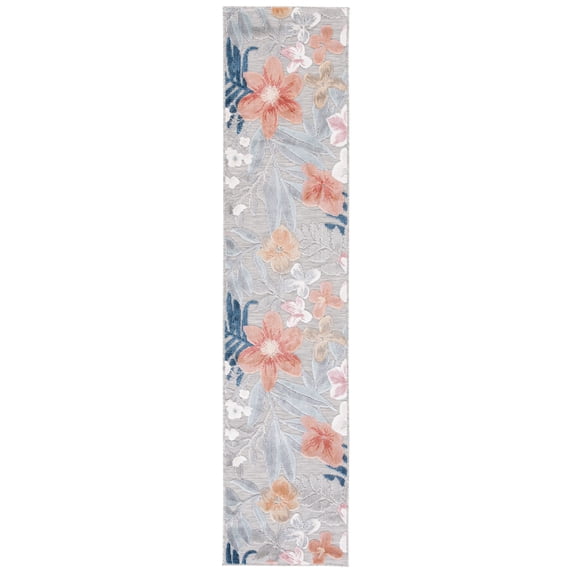 SAFAVIEH Cabana Caris Floral Indoor/Outdoor Runner Rug, Grey/Rust, 2' x 9'