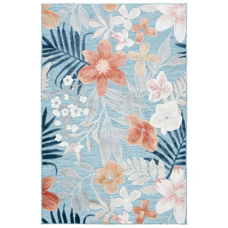 SAFAVIEH Cabana Caris Indoor/Outdoor Area Rug, Aqua/Rust, 5' x 8'