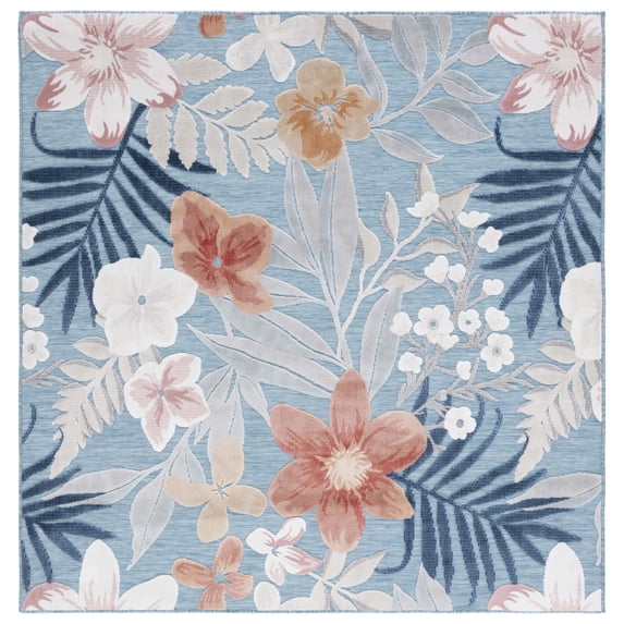 SAFAVIEH Cabana Caris Indoor/Outdoor Area Rug, Aqua/Rust, 7' x 7' Square