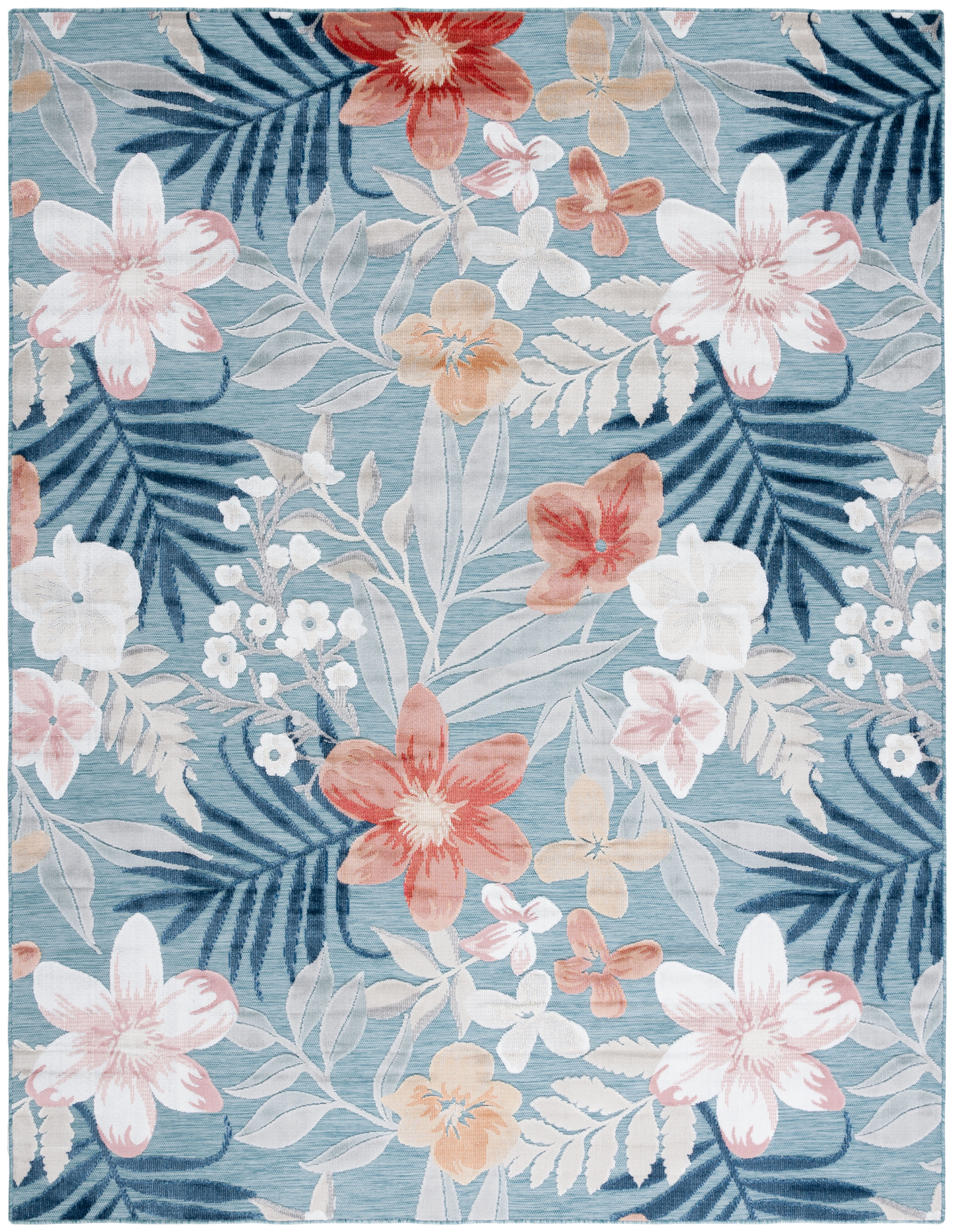 SAFAVIEH Cabana Caris Indoor/Outdoor Area Rug, Aqua/Rust, 9' x 12'