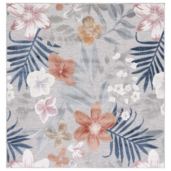 SAFAVIEH Cabana Caris Indoor/Outdoor Area Rug, Grey/Rust, 7' x 7' Square