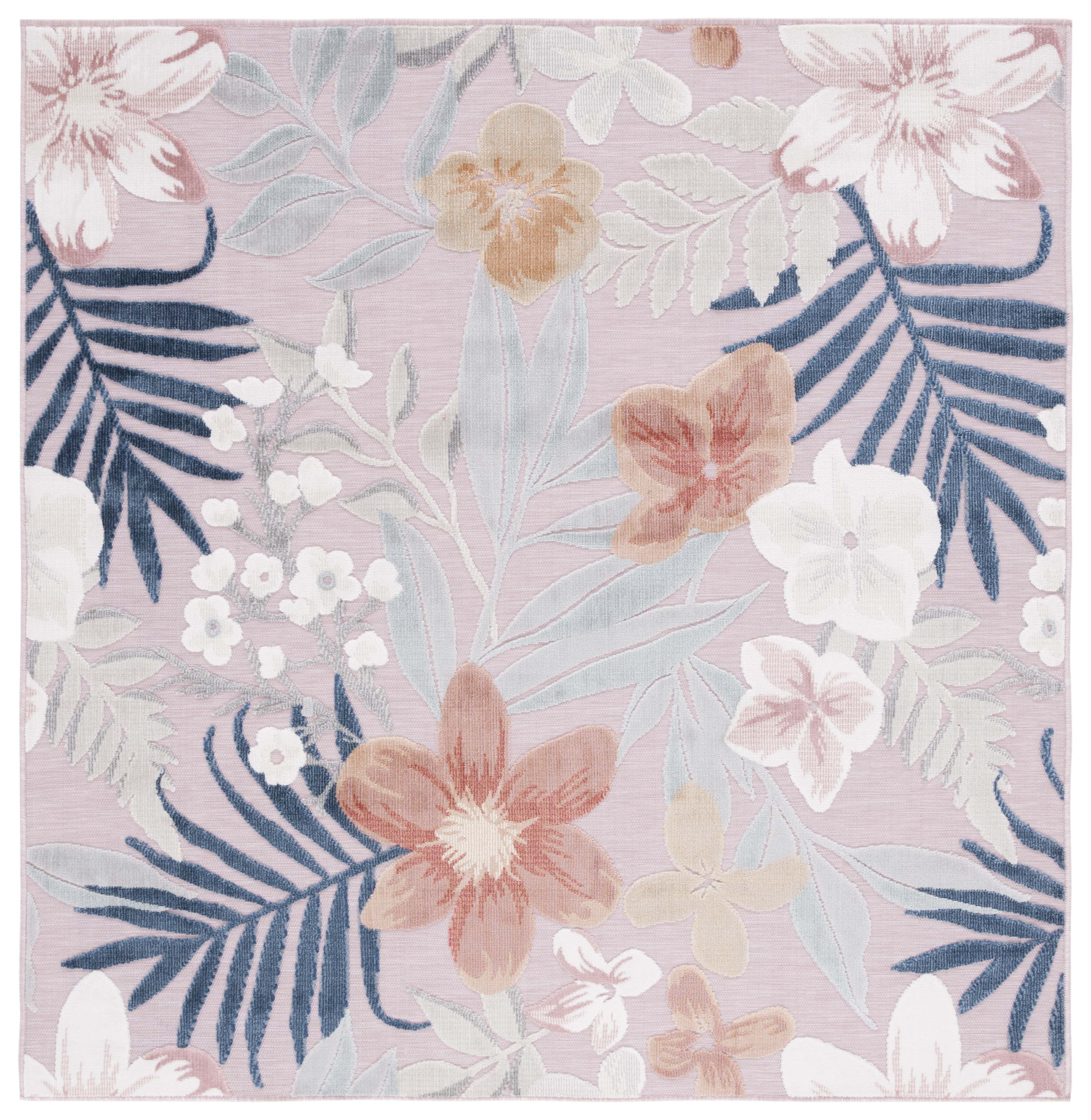 SAFAVIEH Cabana Caris Indoor/Outdoor Area Rug, Pink/Grey, 7' x 7' Square