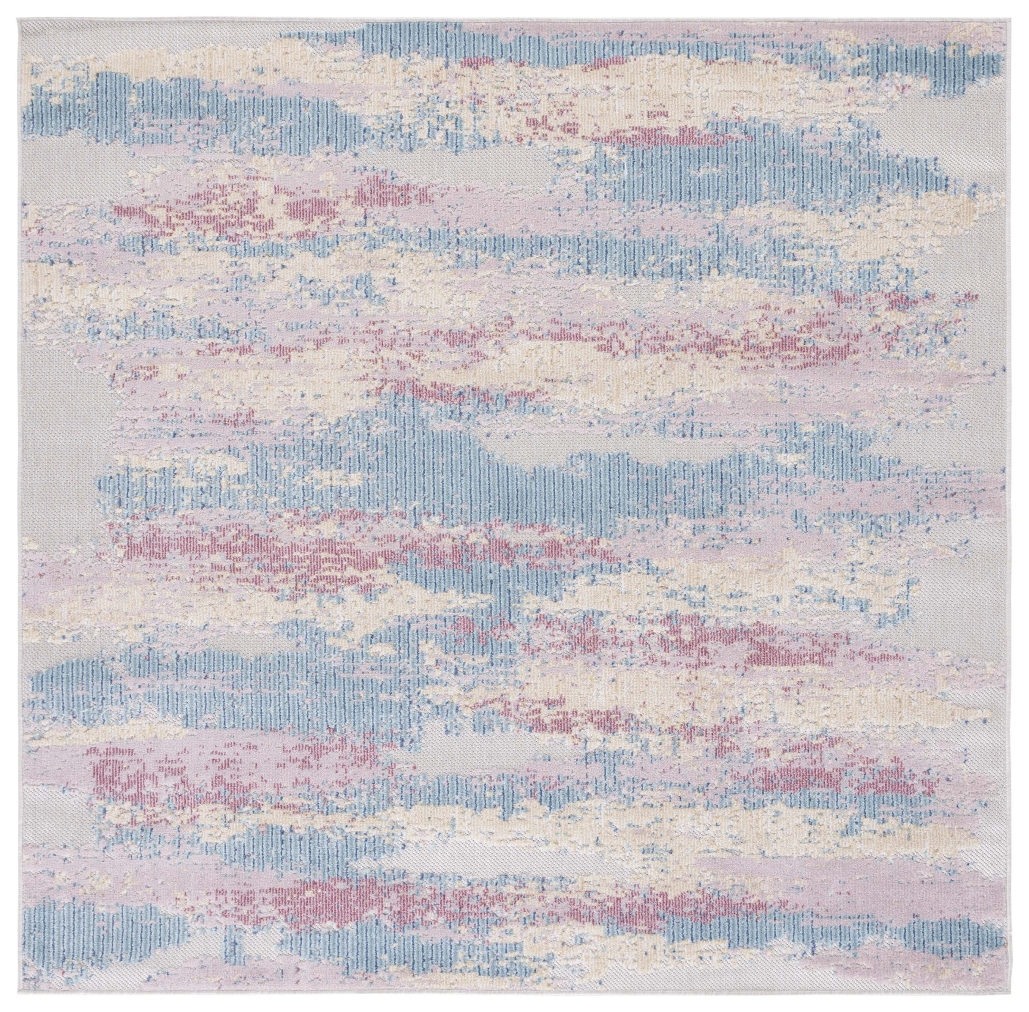 Cabana Blue and Pink Geometric Square Area Rug
