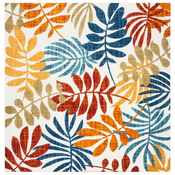 SAFAVIEH Cabana Elouise Botanical Indoor/Outdoor Area Rug, Creme/Red, 5'3" x 5'3" Square