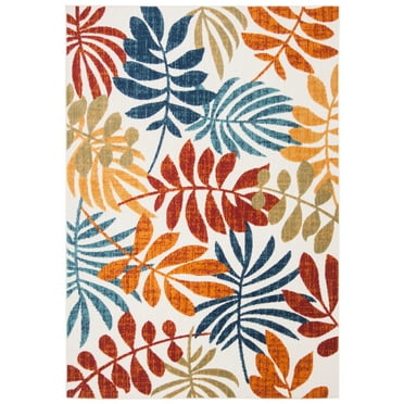 SAFAVIEH Cabana Elouise Botanical Indoor/Outdoor Area Rug, Creme/Red, 5'3" x 7'6"