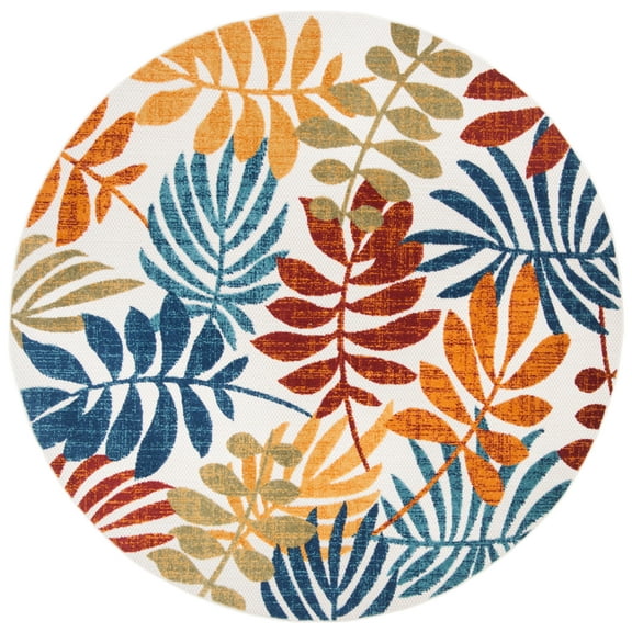 SAFAVIEH Cabana Elouise Botanical Indoor/Outdoor Area Rug, Creme/Red, 8' x 8' Round