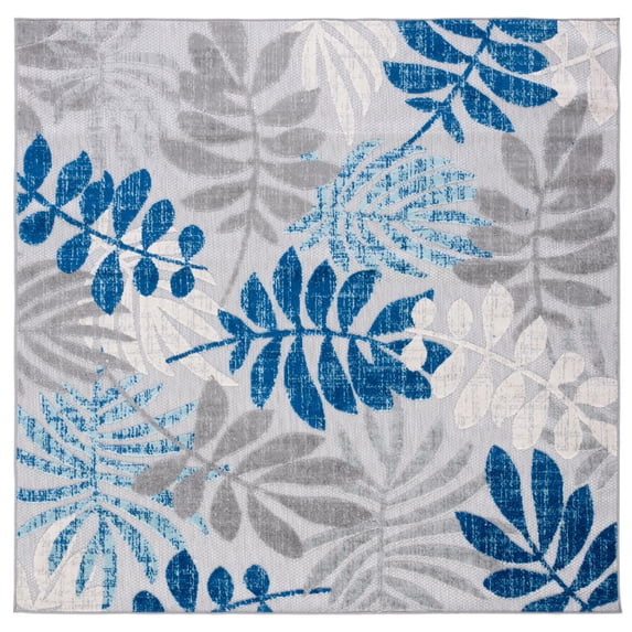 SAFAVIEH Cabana Elouise Botanical Indoor/Outdoor Area Rug, Grey/Blue, 3' x 3' Square