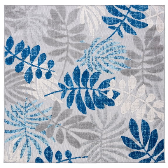 SAFAVIEH Cabana Elouise Botanical Indoor/Outdoor Area Rug, Grey/Blue, 3' x 3' Square